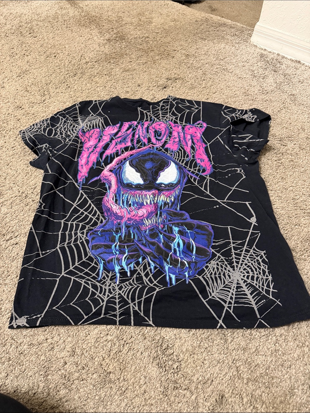 Men Black Spiderweb Graphic Venom-Style Tee
